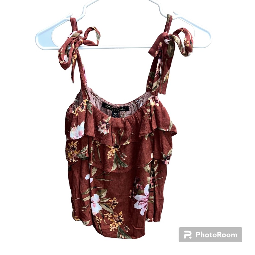 Gypsies & Moondust burgundy floral tie strap Tank size medium NWOT
